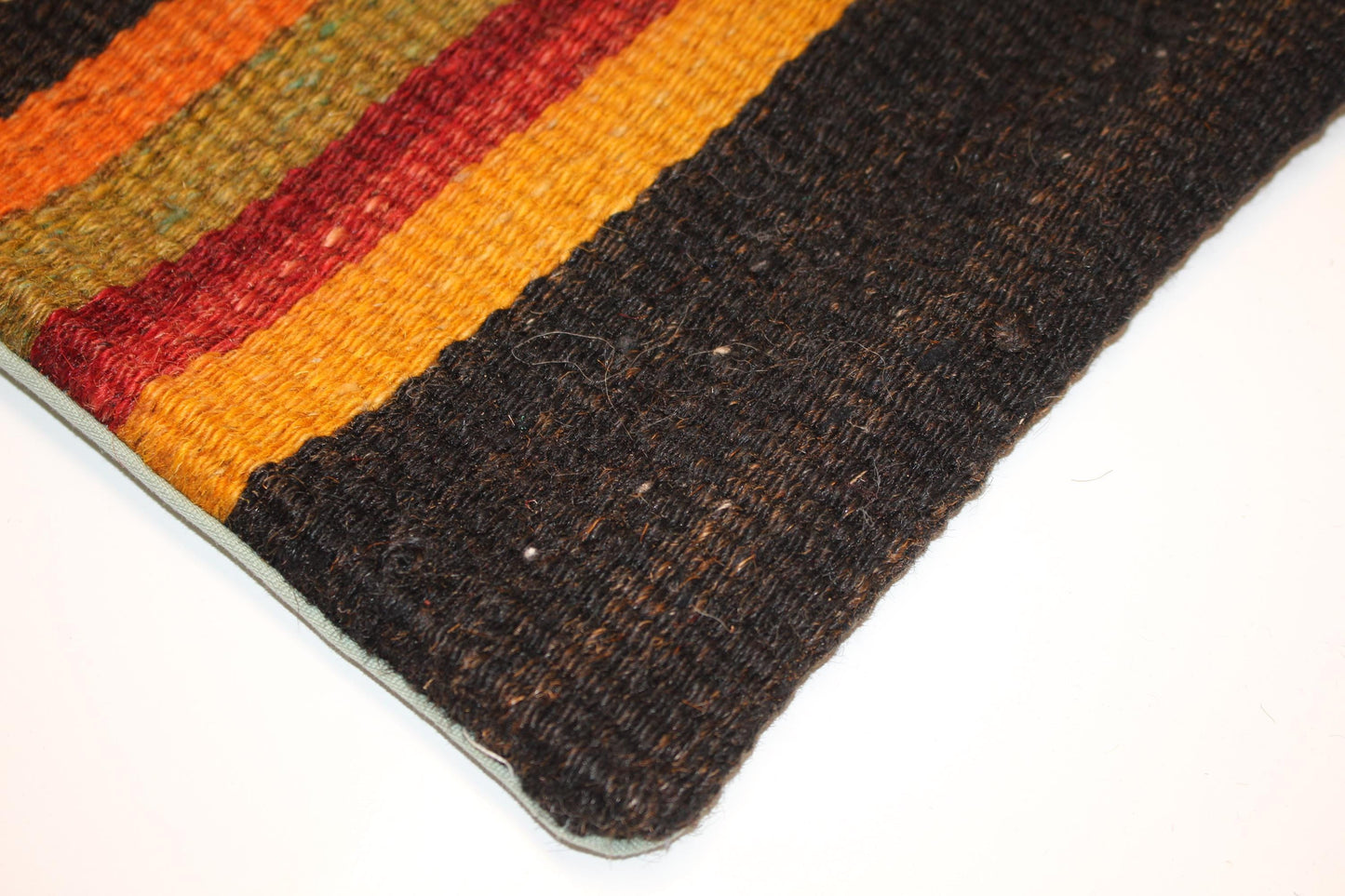 Vintage Turkish Kilim Lumbar Pillow Cover, Bold Vertical Stripe Cushion, Handwoven Nomadic Rug Pillow, 16x16 inch