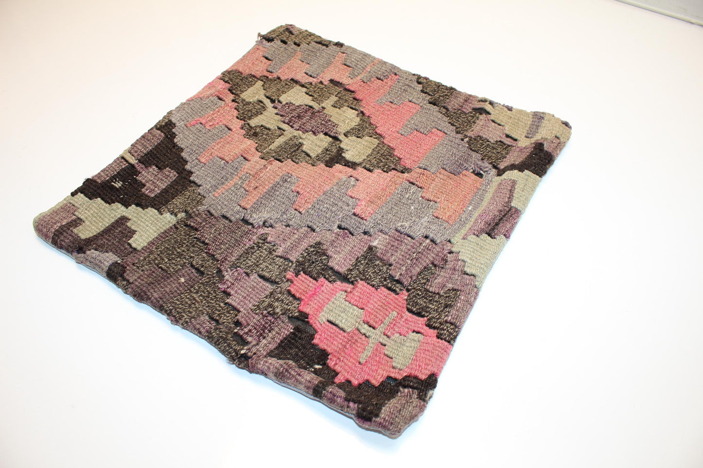 Muted Tribal Kilim Pillow – Soft Geometric Mood16x16 inch