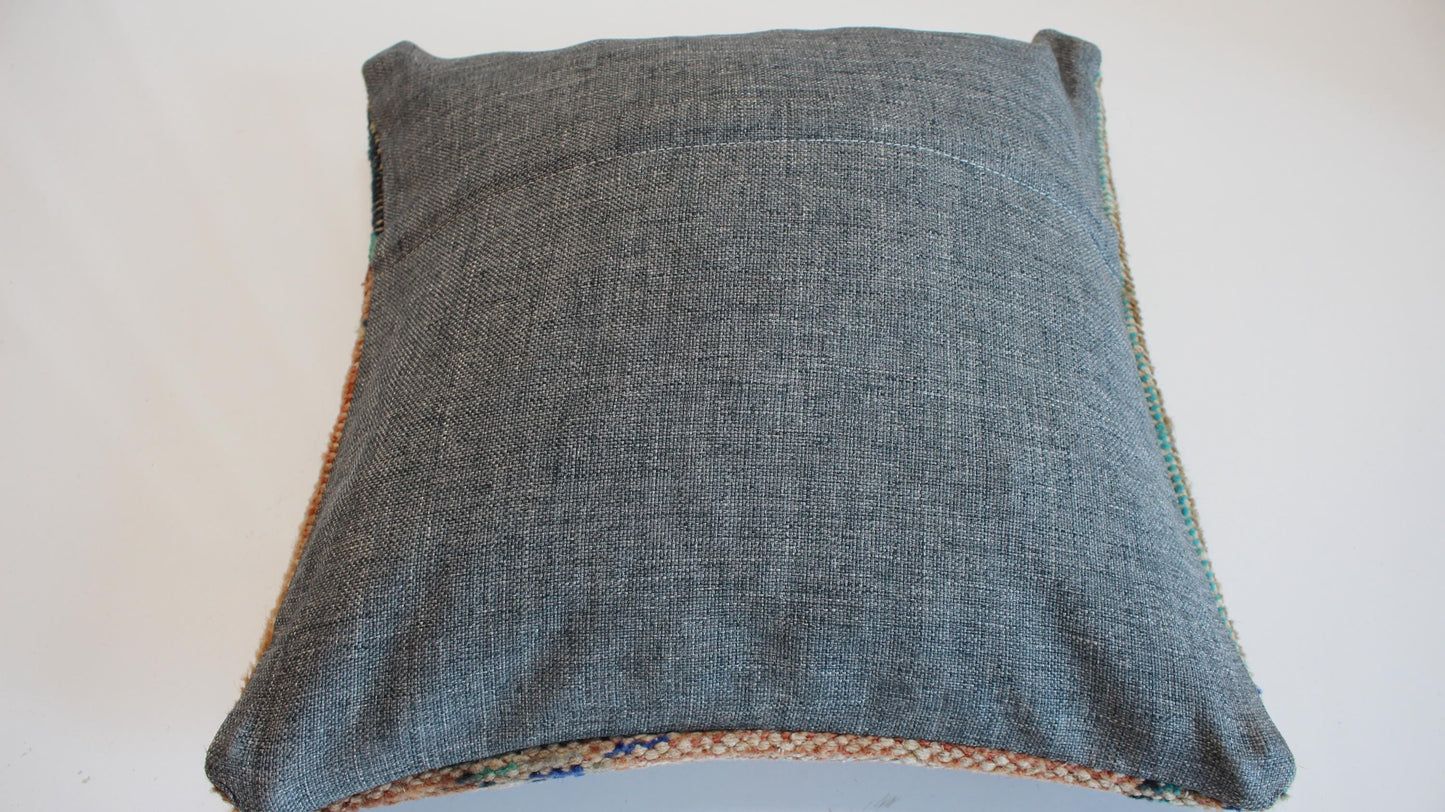 Subtle Floral Kilim Cushion, Soft Earth Tone Boho Decor, Handmade Anatolian Rug Pillow(16x16 in)