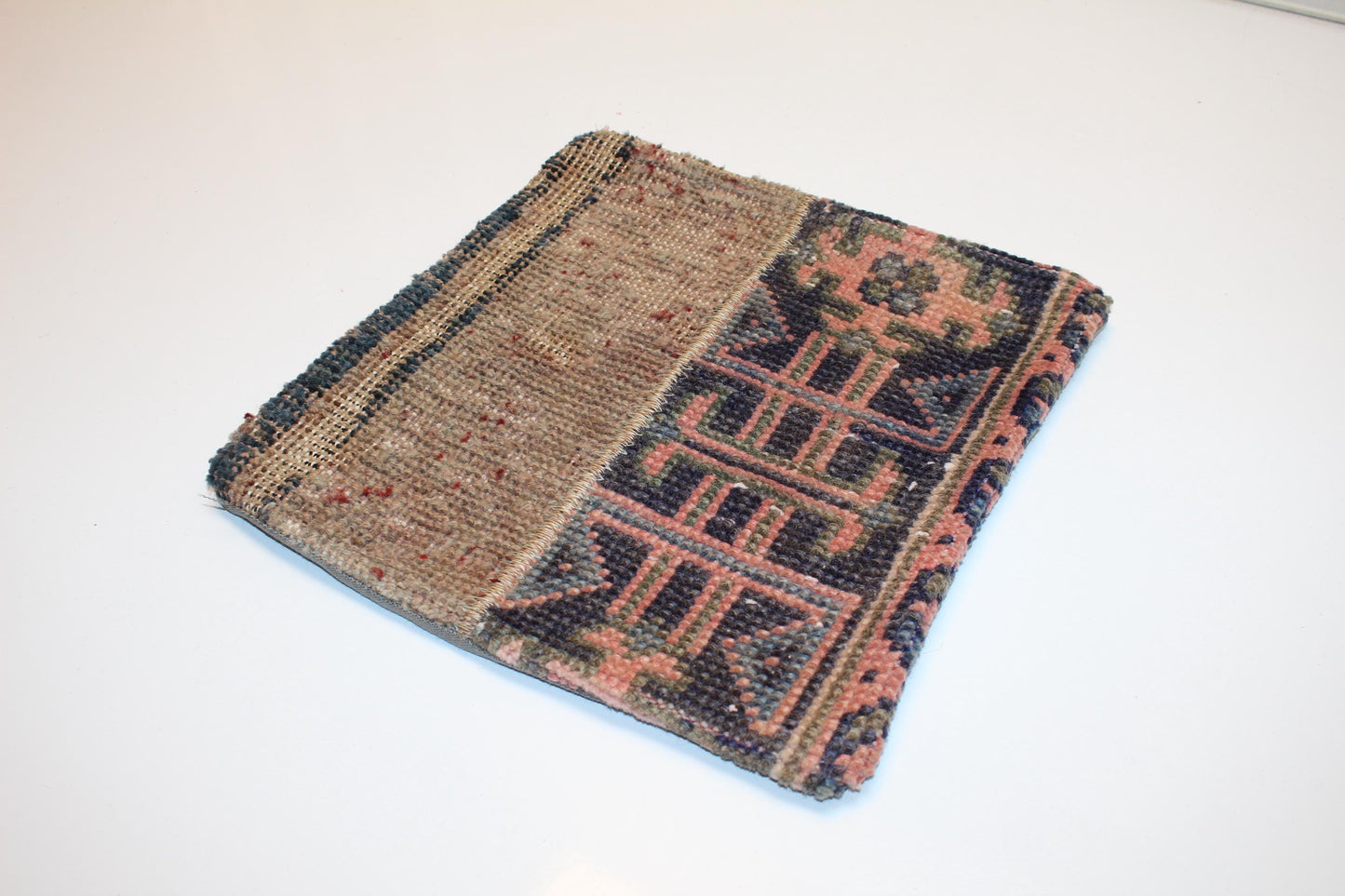 Anatolian Tribal Turkish Rug Cushion with Geometric Motifs, Rustic Boho Decor 12x12 inch