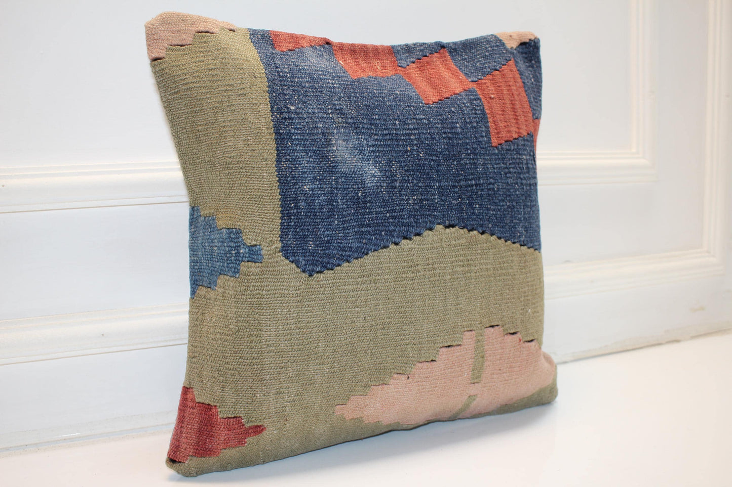 Abstract Color Block Cushion, Handmade Anatolian Rug Pillow, Modern Boho Home Decor(16x16 in)
