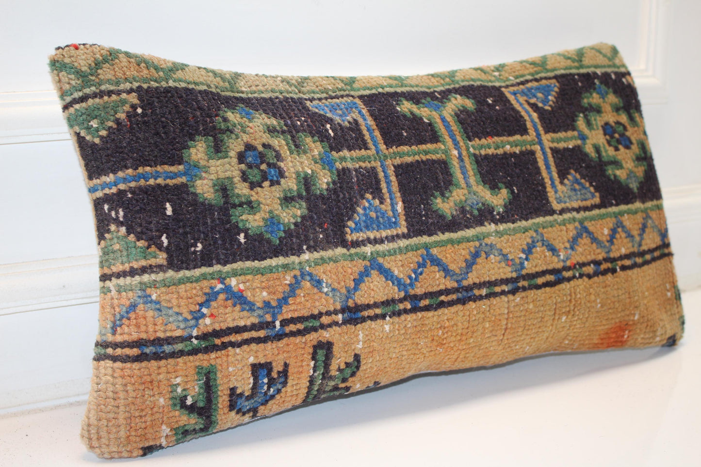 Tribal Anatolian Rug Cushion for Bench, Boho Ethnic Home Decor(12x24 in)
