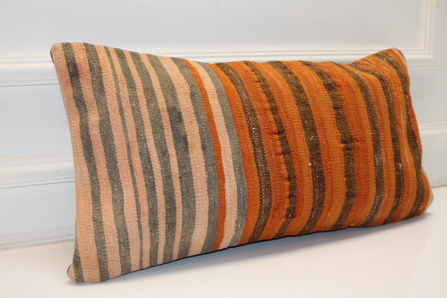 Warm Striped Anatolian Rug Cushion for Bench, Rustic Boho Home Decor(12x24 in)