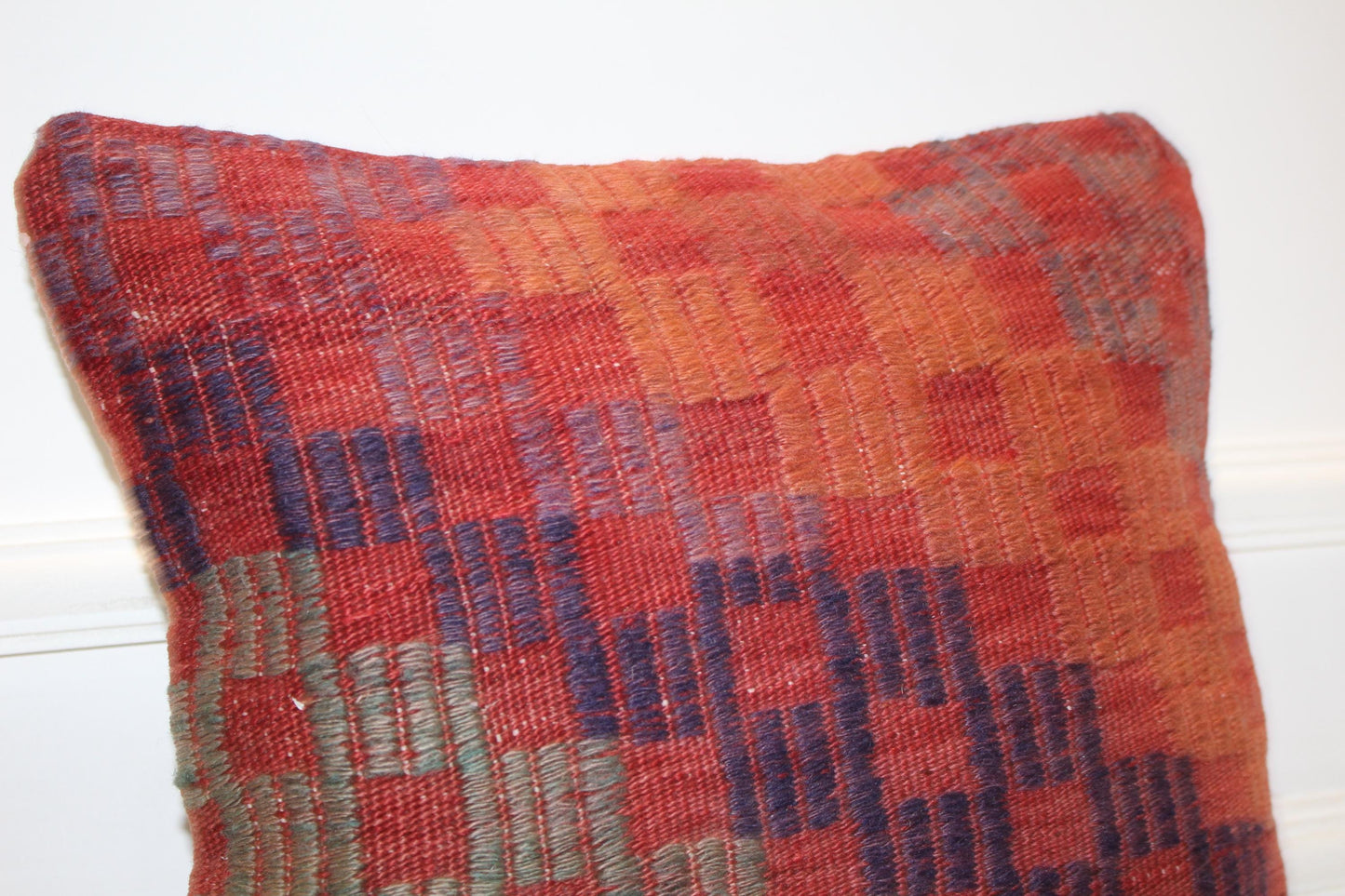 Textured Checkered Boho Cushion, Handwoven Geometric Accent Pillow, Warm Earth Home Decor(16x16 in)