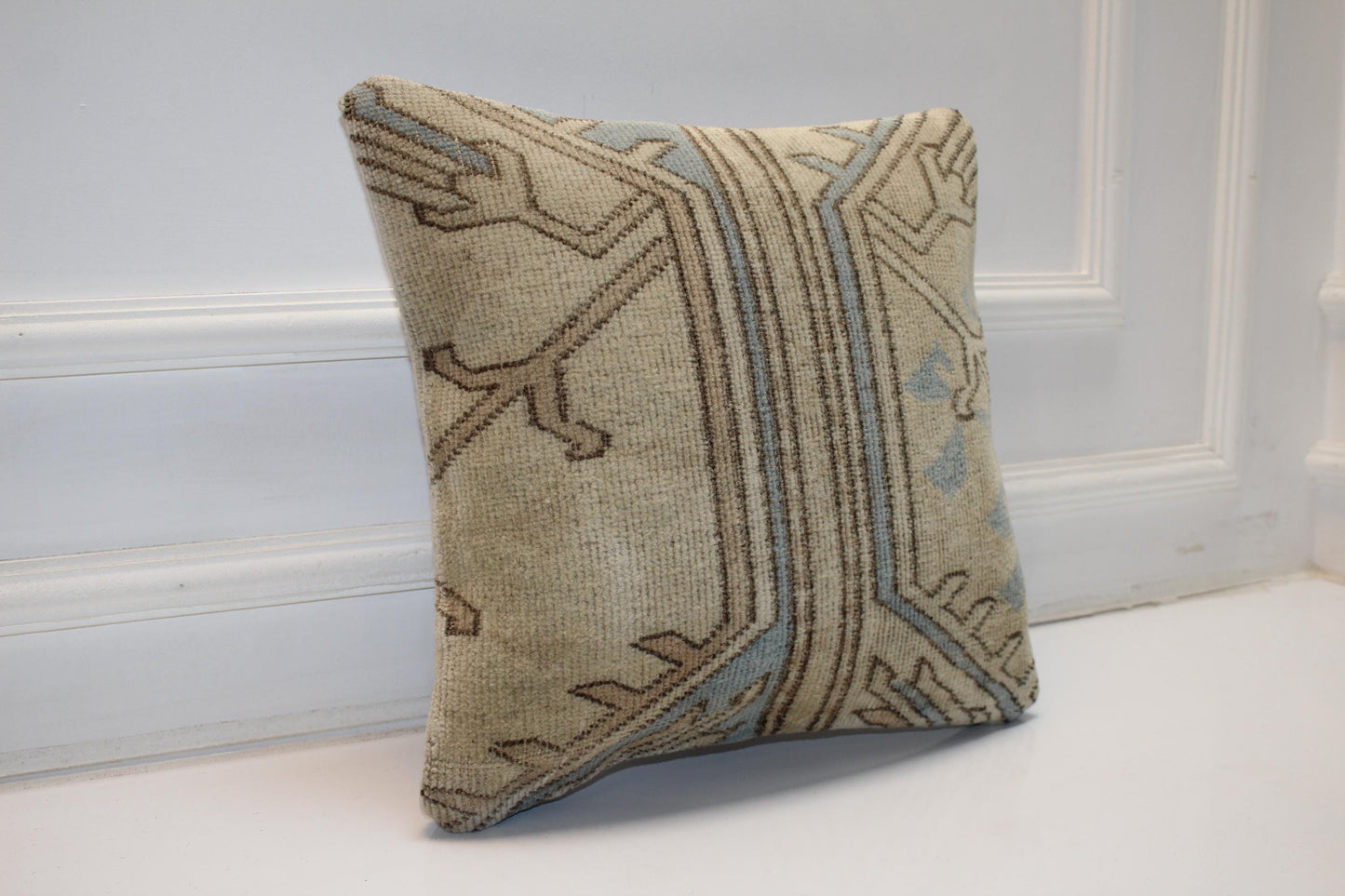 Handmade Kilim Pillow Cover, Geometric Rustic Boho Decor (16x16 in)