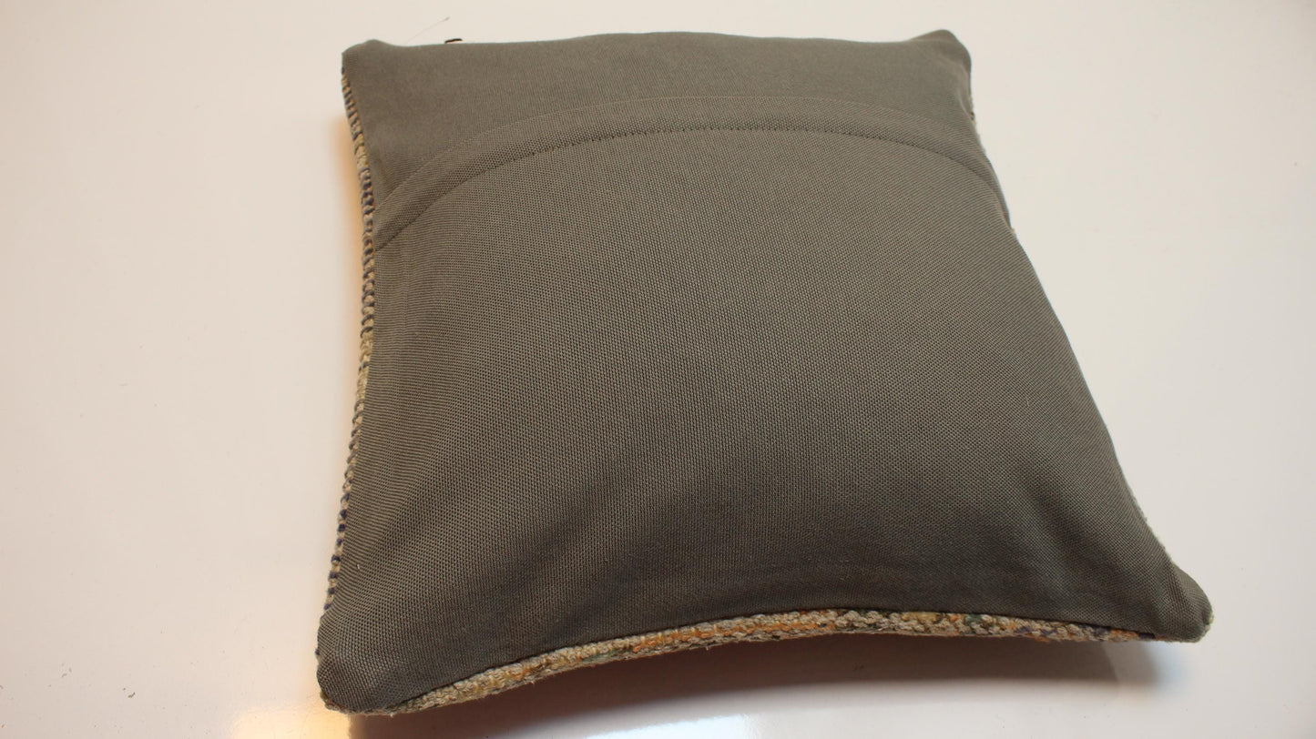 Vintage Turkish Kilim Pillow Cover, Boho Throw Cushion (16x16 in)