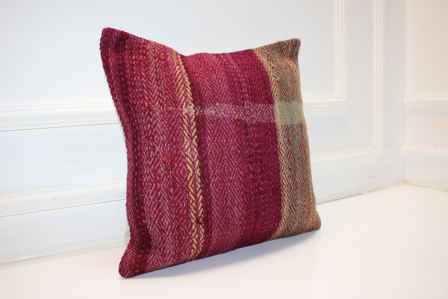 Wool Patchwork Cushion, Warm Boho Home Accent(16x16 in)