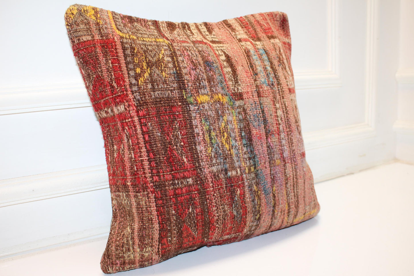 Abstract Woven Cushion from Old Anatolian Rugs, One-Off Statement Decor(16x16 in)