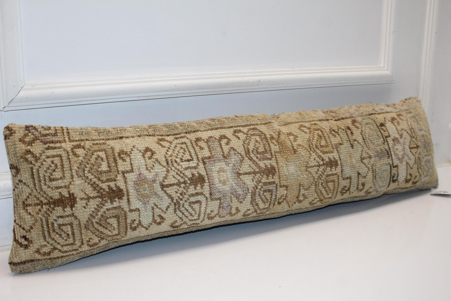 Vintage Turkish Kilim Lumbar Pillow , Tribal Neutral Bench Cushion, Earthy Antique Rug