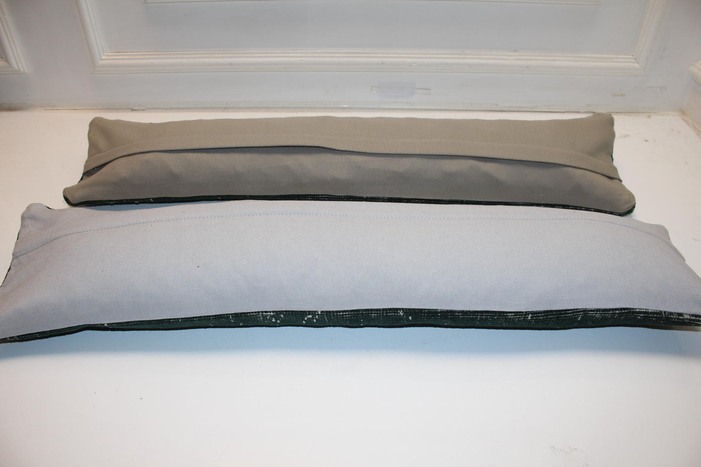 Set of 2 Handmade Dark Green Turkish Kilim Lumbar Pillow Covers