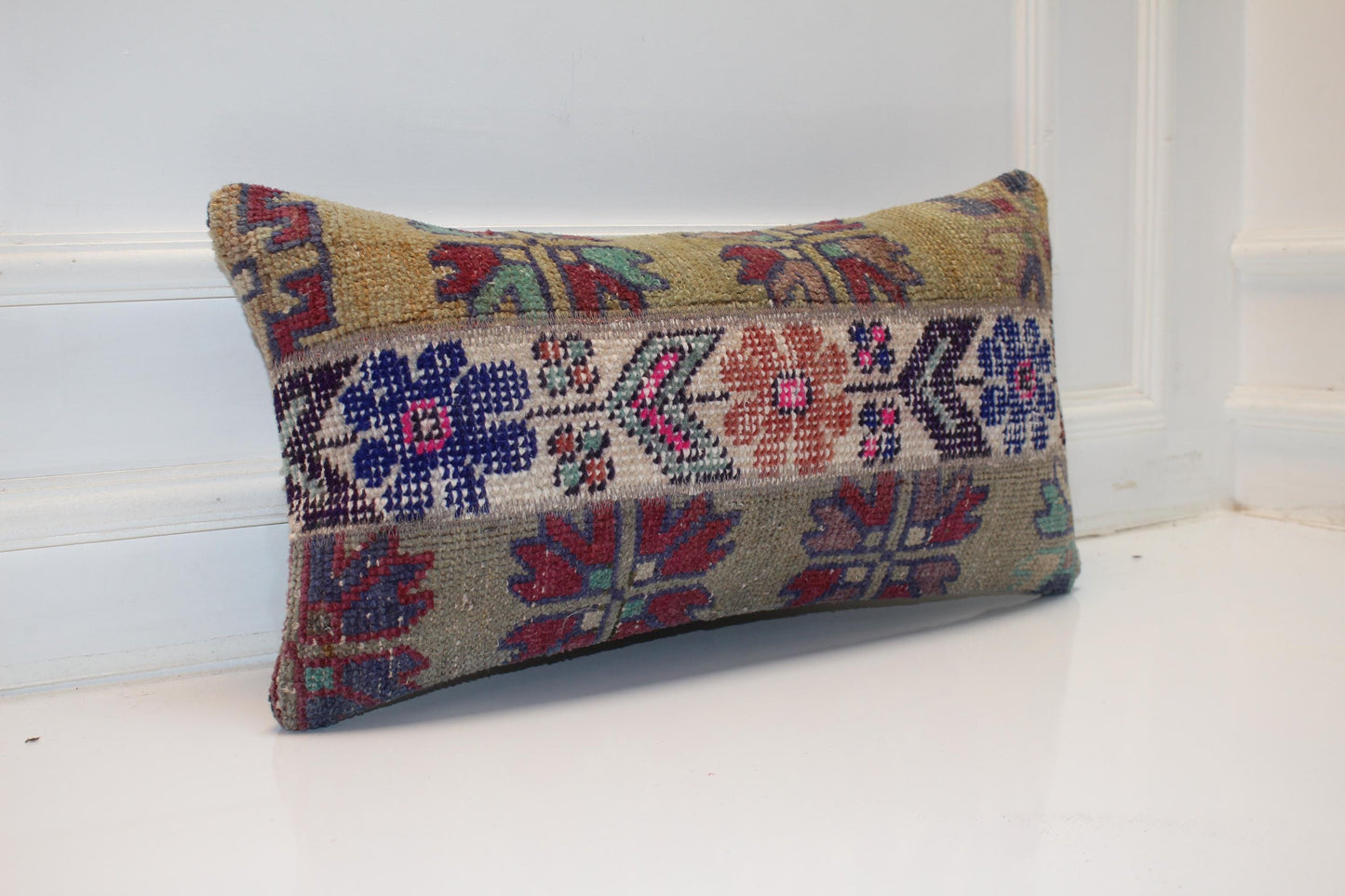 12x24 inc Boho Tribal Cushion, Handmade Anatolian Rug Pillow, Neutral Earth Tones