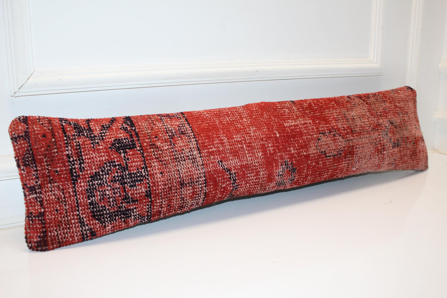 Bold Red Rustic Rug Cushion, Statement Long Sofa Bench Pillow