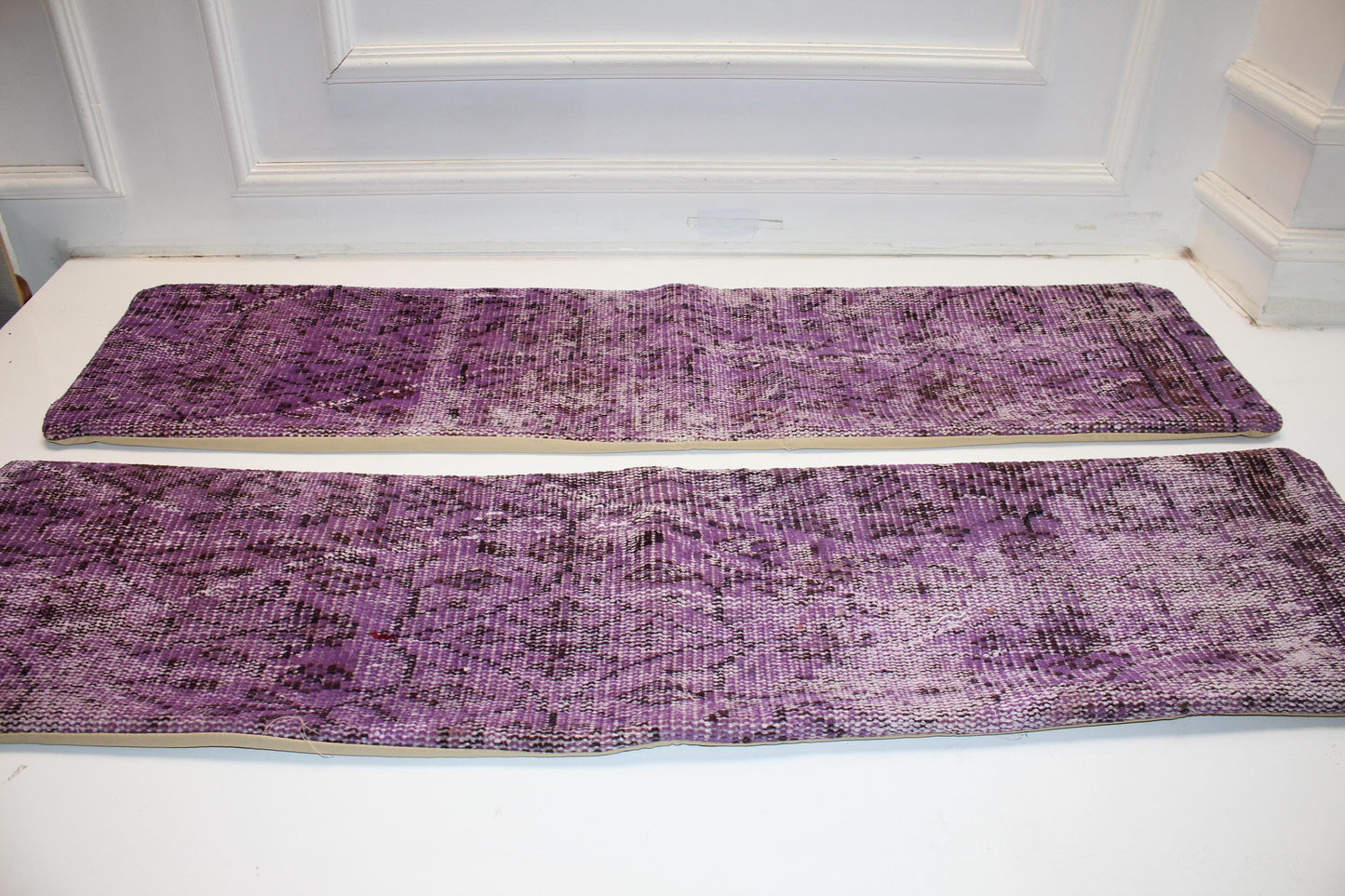 Set of 2 Purple Kilim Lumbar Pillow Covers, Vintage Turkish Rug