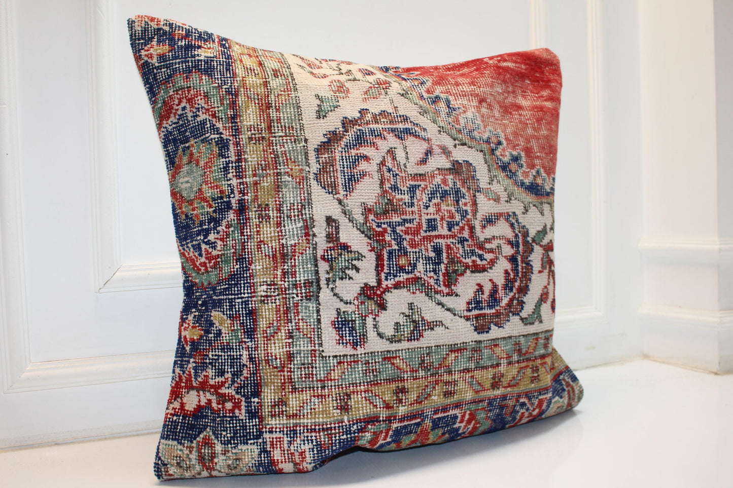 Red & Navy Classic Pattern Boho Cushion | Summer-Winter Garden Decor 27x27 ınch