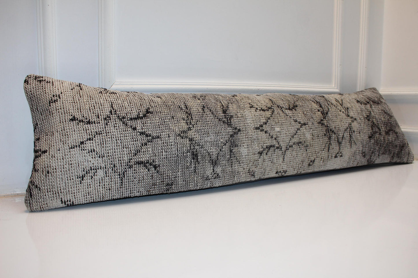 Handmade Turkish Kilim Lumbar Pillow Cover | Gray Woven Rug Cushion