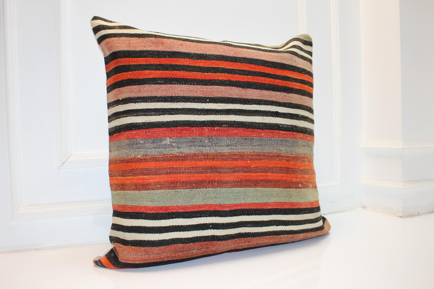 Vintage Turkish Kilim Pillow Cover, Rustic Boho Cushion, 27x27 Inch