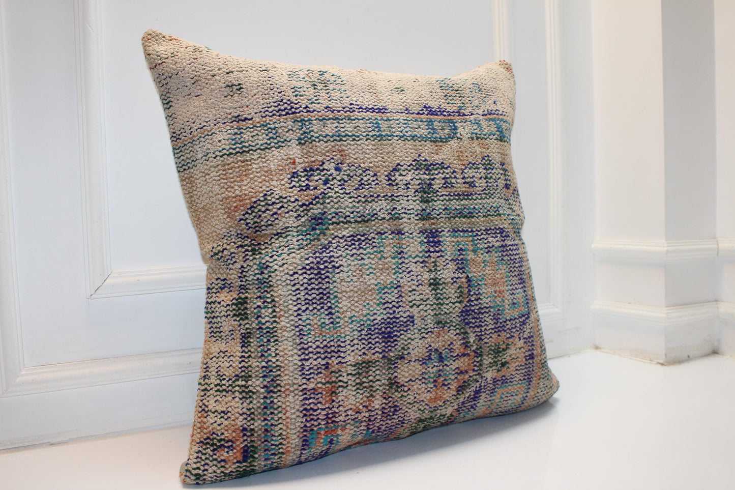 Vintage Turkish Kilim Pillow Cover, Boho Ethnic Cushion, 27x27 Inch