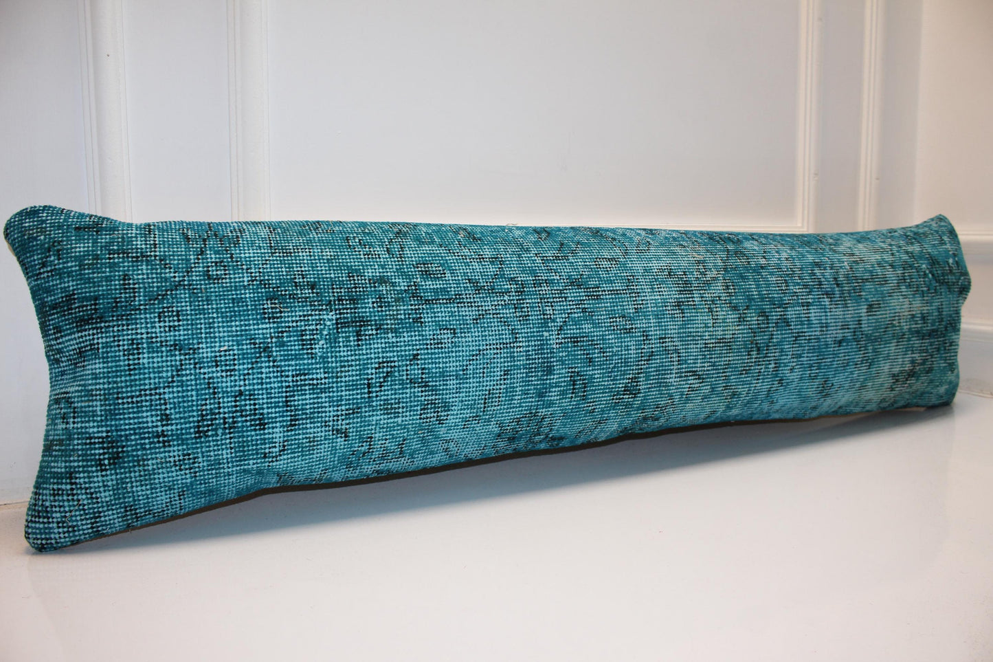 Extra Long Bench Pillow, Textured Teal Lumbar Cushion, Modern Minimalist Seating Decor,12X48