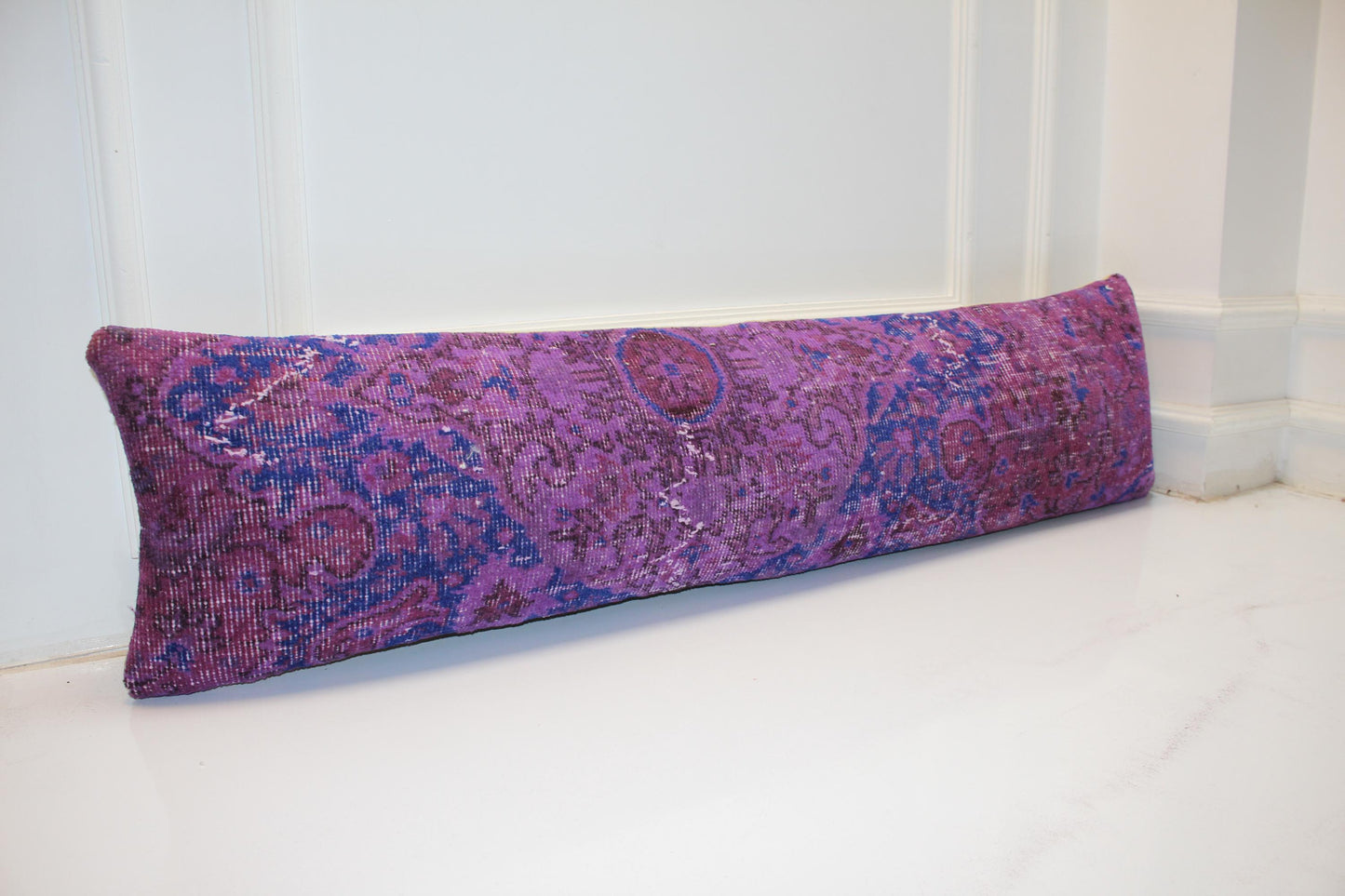 Extra Long Lumbar Cushion, Purple Boho Rug Pillow for Entryway & Farmhouse Decor 12X48