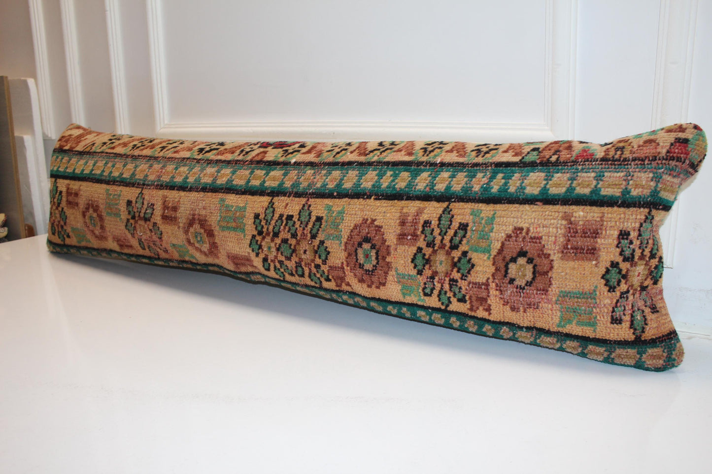 Handmade Turkish Kilim Lumbar Pillow Cover, Ethnic Bench Cushion 12x48