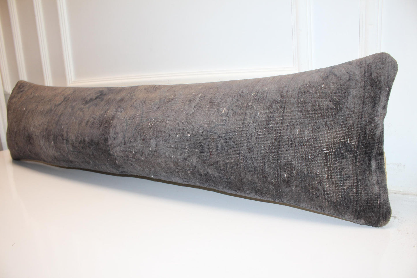 Turkish Rug Bench Pillow 12x48 Inch Charcoal Washed Long Lumbar Cushion for Modern Minimal