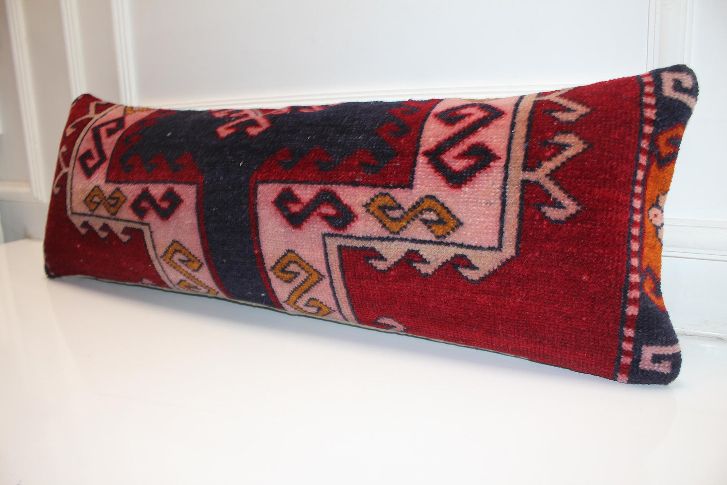 Handmade Kilim Pillow Cover – Upcycled Turkish Rug Lumbar Cushion (12x36)