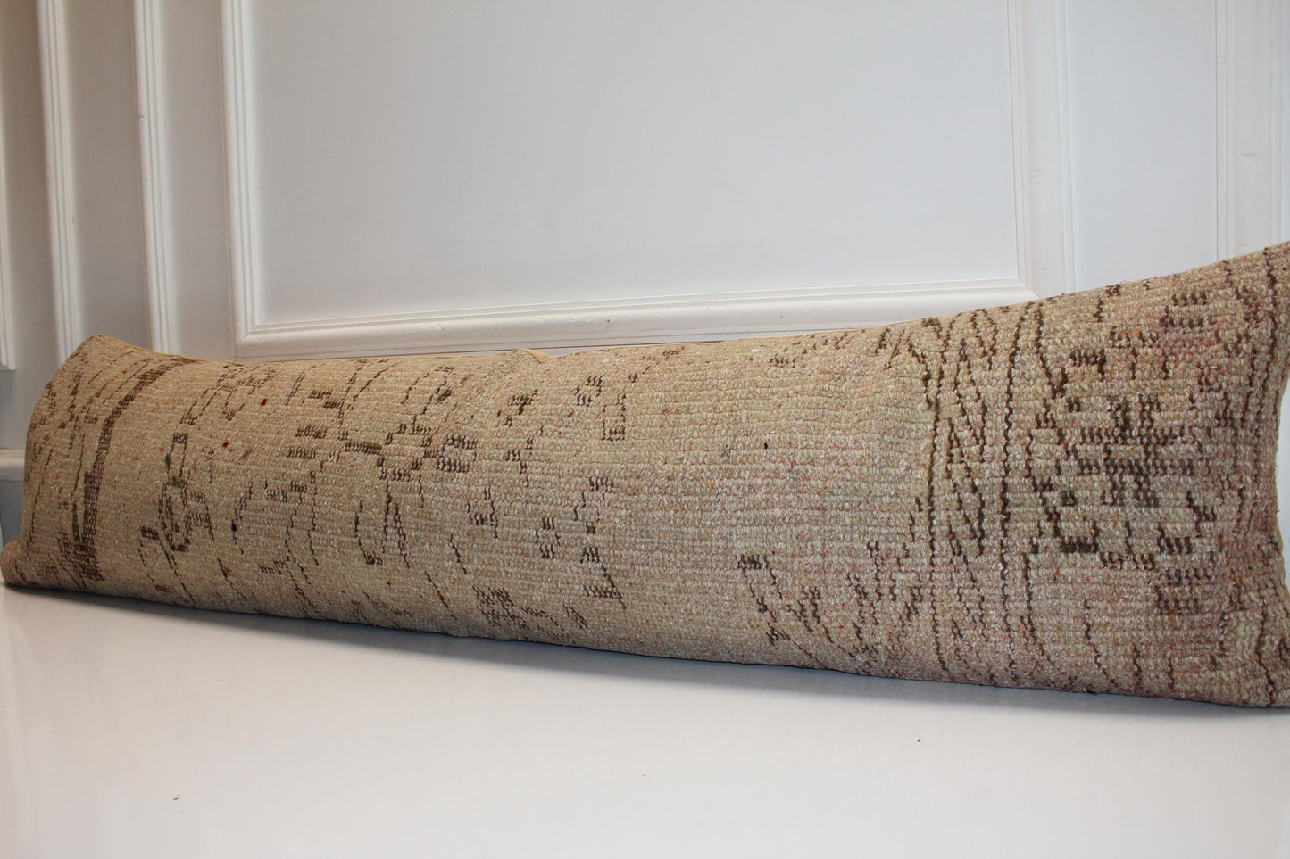 Desert Tone Vintage Rug Bench Pillow 12x48, Sand Beige Lumbar Cushion