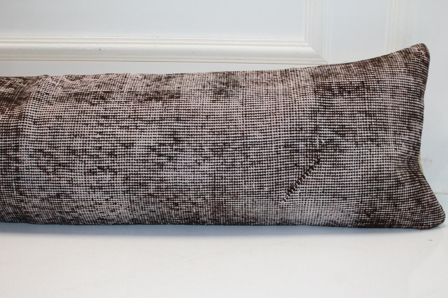 Long Bench Pillow 12x48 Vintage Turkish Rug, Neutral Kilim Lumbar Cushion