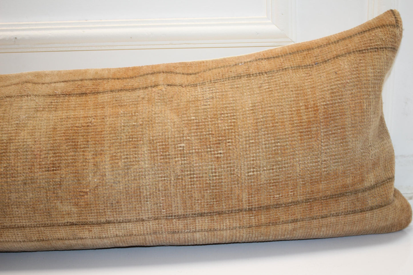 Camel Vintage Turkish Rug Bench Pillow 12x48, Warm Tan Kilim Lumbar Cushion
