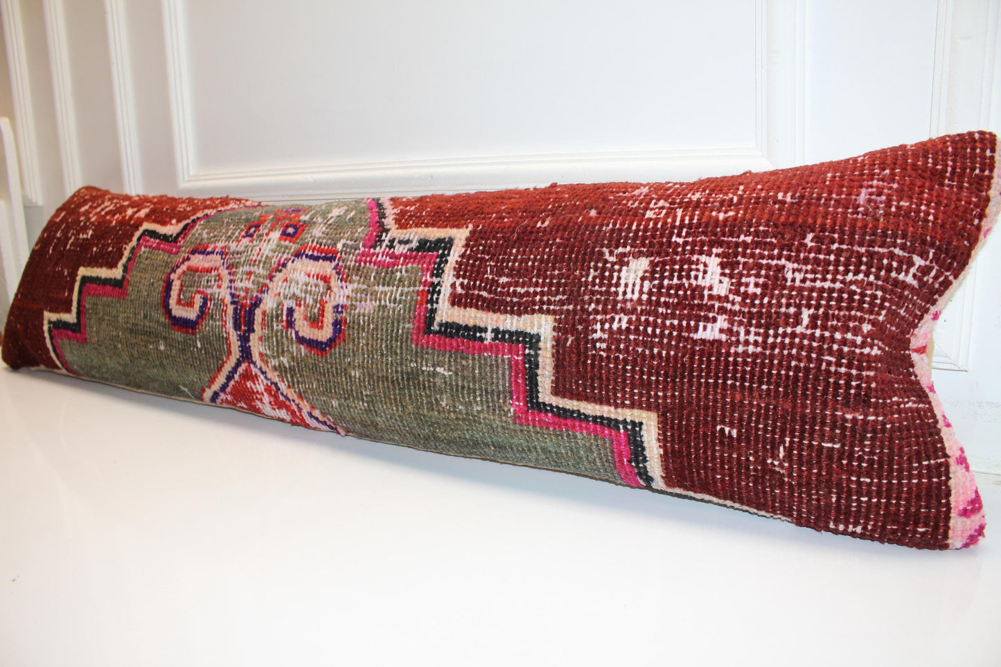 Nomadic Crest Statement Bench Pillow 12x48, Bold Anatolian Motif Textile