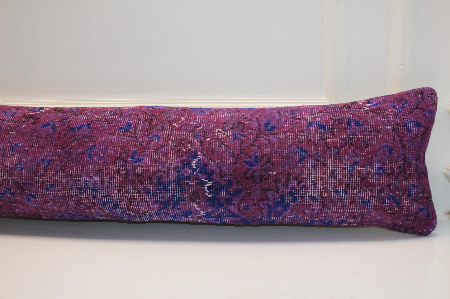 Magenta Vintage Rug Bench Pillow 12x48, Bohemian Floral Lumbar Cushion