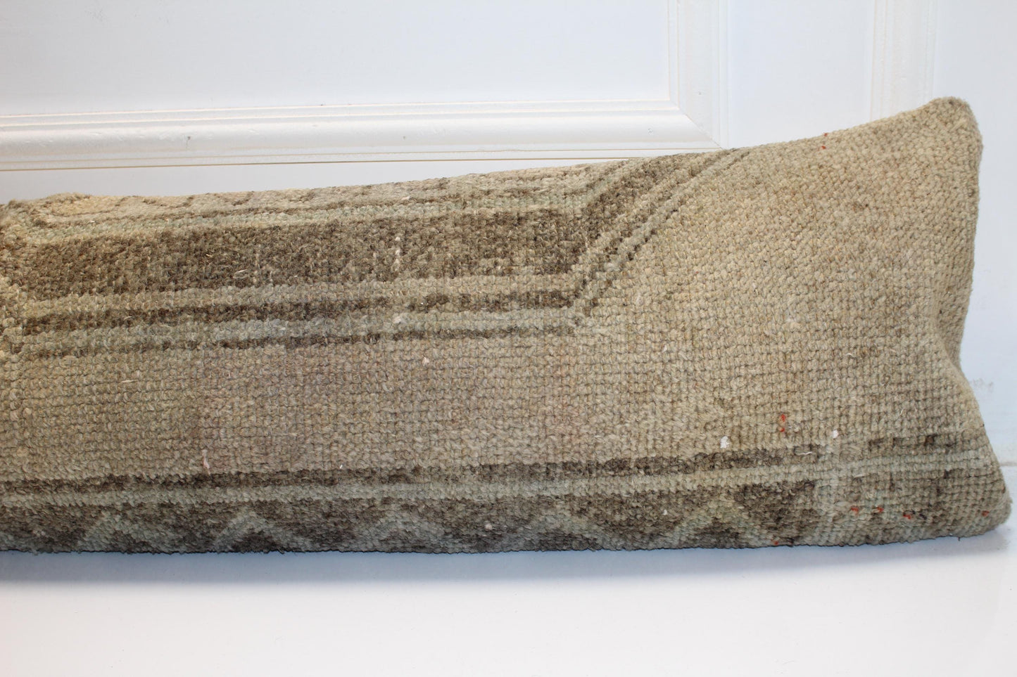 Beige Turkish Kilim Lumbar Pillow, Vintage Bench Cushion, 12x48 Neutral Boho
