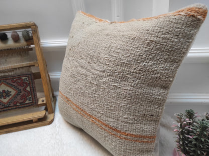 Handwoven Kilim Pillow Cover: Upcycled Rustic Ethnic Pillow (16x16 Inc)