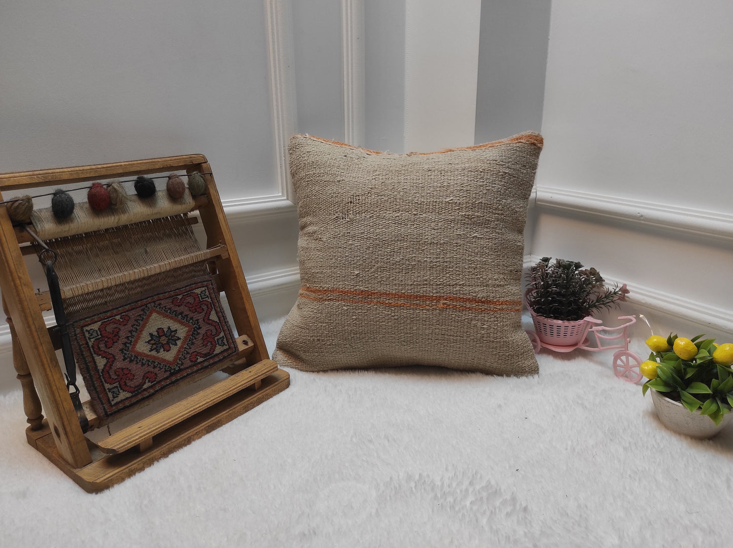 Handwoven Kilim Pillow Cover: Upcycled Rustic Ethnic Pillow (16x16 Inc)