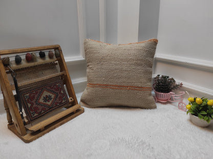 Handwoven Kilim Pillow Cover: Upcycled Rustic Ethnic Pillow (16x16 Inc)