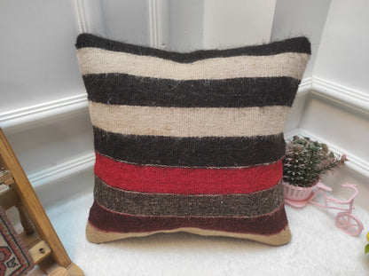 Handmade Kilim Pillow Cover: Striped Woven Rug, 16x16
