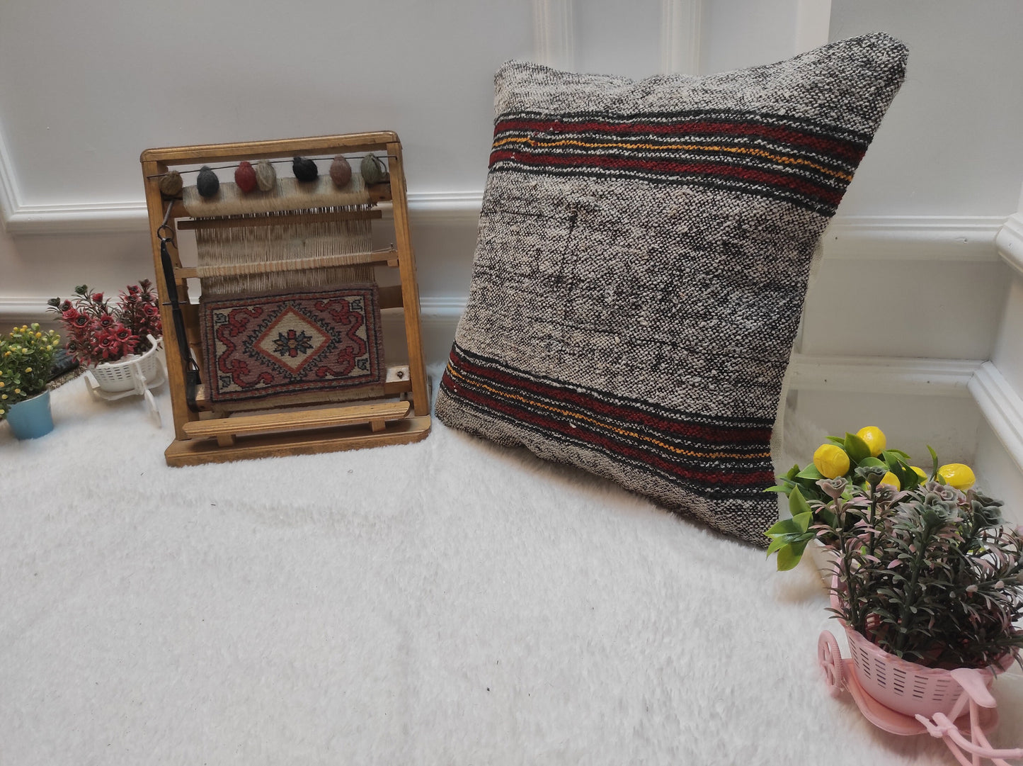 Handmade Kilim Pillow Cover: Upcycled Woven Rug, 18x18 Tribal Pillow