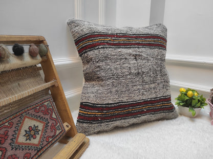 Handmade Kilim Pillow Cover: Upcycled Woven Rug, 18x18 Tribal Pillow