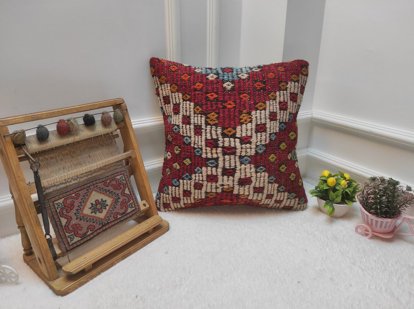 Handmade Kilim Pillow Cover: Upcycled Ethnic Woven Rug, 18x18 inch