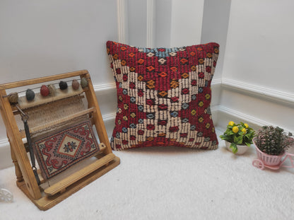 Handmade Kilim Pillow Cover: Upcycled Ethnic Woven Rug, 18x18 inch
