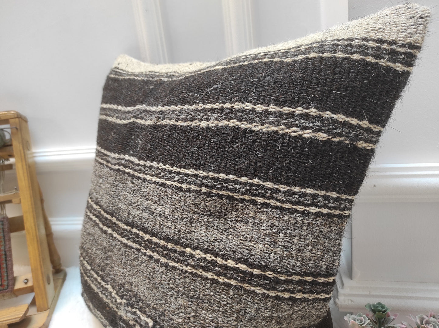 Handwoven Kilim Pillow Cover: Black & White Ethnic Tribal Design