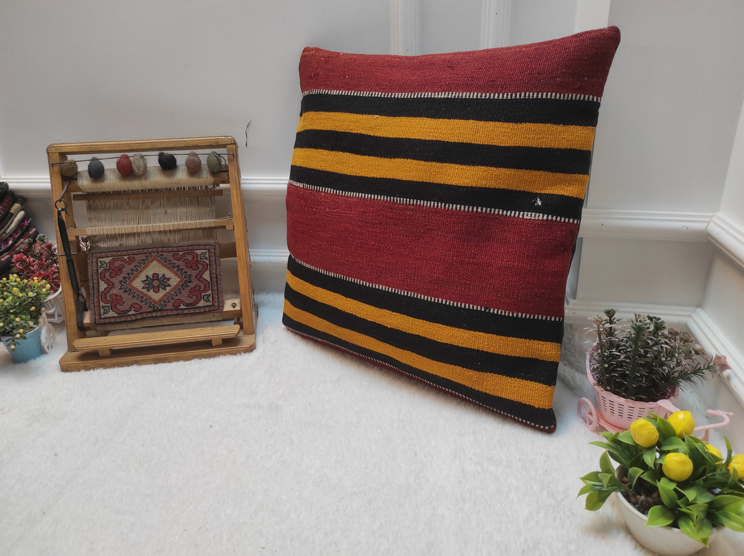 Handmade Kilim Pillow Cover: Bohemian Woven Rug, 20x20