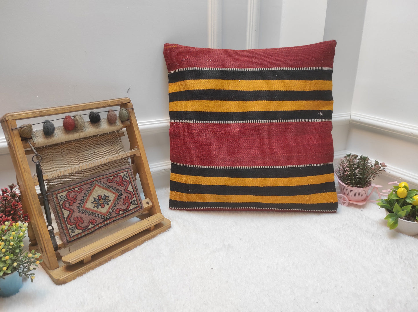 Handmade Kilim Pillow Cover: Bohemian Woven Rug, 20x20