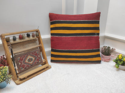 Handmade Kilim Pillow Cover: Bohemian Woven Rug, 20x20