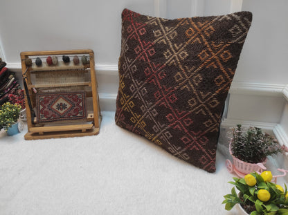 Handwoven Kilim Pillow Cover: Upcycled Rug, Ethnic Design (20x20 in)