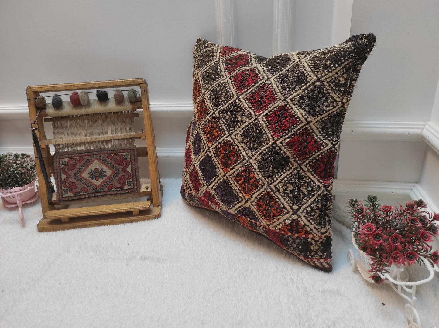 Handwoven Kilim Pillow Cover: Upcycled Anatolian Rug, 18x18 inc