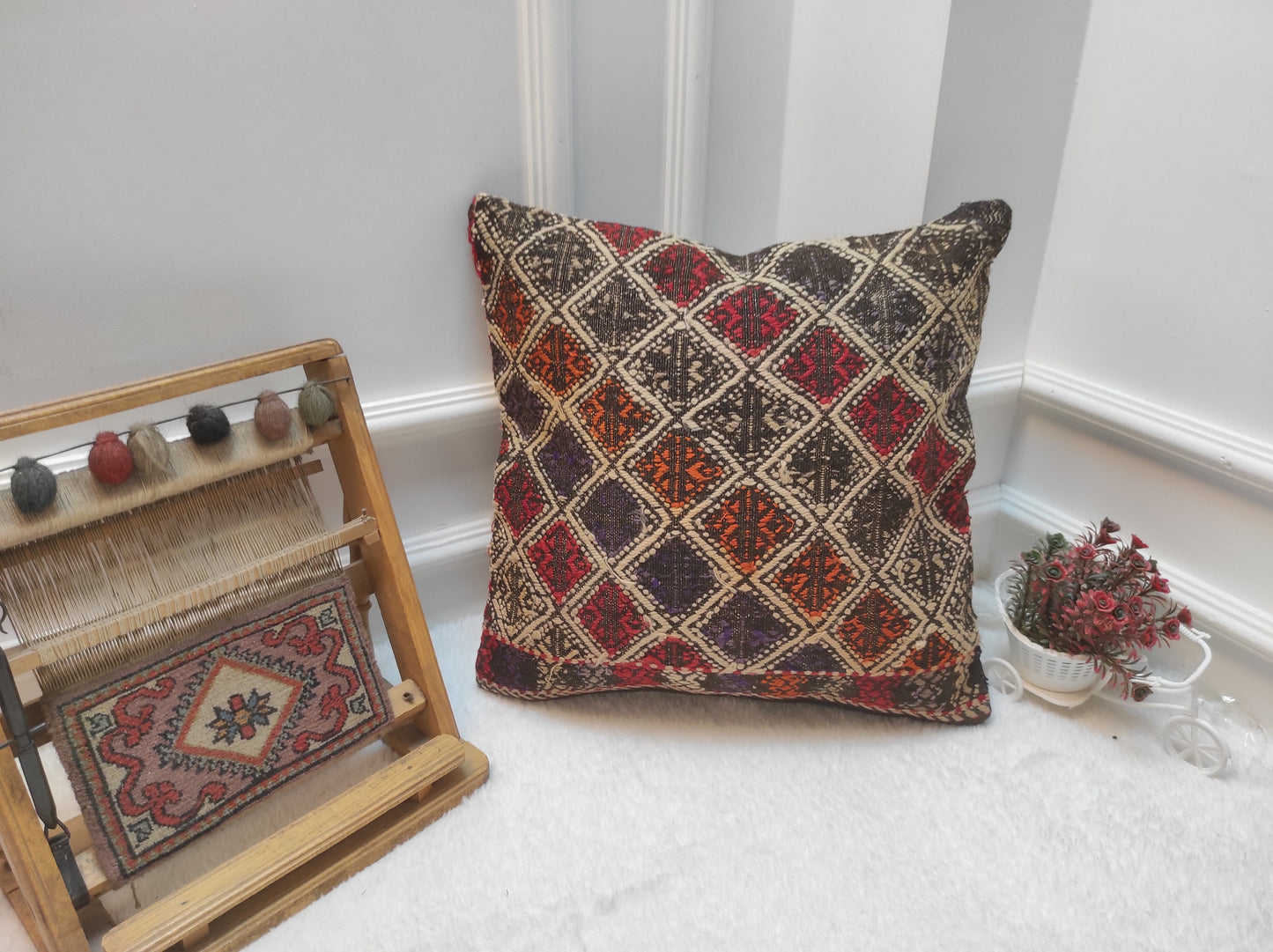 Handwoven Kilim Pillow Cover: Upcycled Anatolian Rug, 18x18 inc