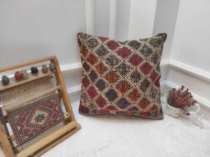 Handwoven Kilim Pillow Cover: Upcycled Anatolian Rug, 18x18 inc