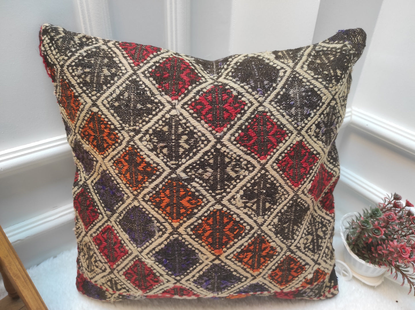 Handwoven Kilim Pillow Cover: Upcycled Anatolian Rug, 18x18 inc
