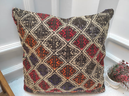 Handwoven Kilim Pillow Cover: Upcycled Anatolian Rug, 18x18 inc